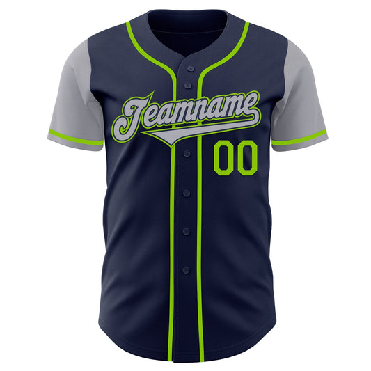 Custom Navy Gray-Neon Green Authentic Two Tone Baseball Jersey - Sky-Custom