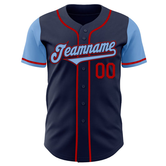 Custom Navy Light Blue-Red Authentic Two Tone Baseball Jersey - Sky-Custom