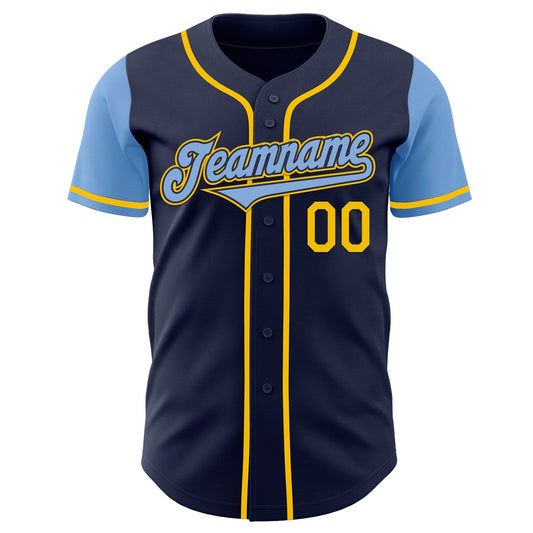 Custom Navy Light Blue-Yellow Authentic Two Tone Baseball Jersey - Sky-Custom