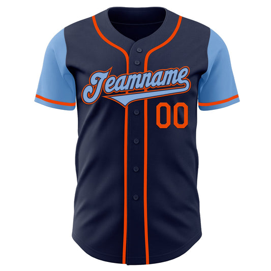 Custom Navy Light Blue-Orange Authentic Two Tone Baseball Jersey - Sky-Custom