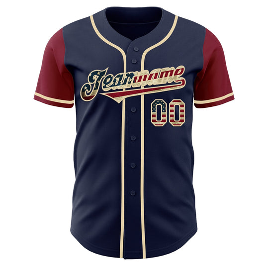 Custom Navy Vintage USA Flag Cream-Crimson Authentic Two Tone Baseball Jersey - Sky-Custom