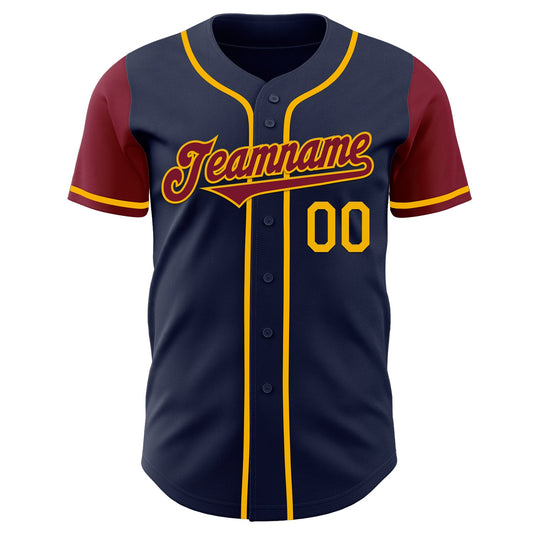 Custom Navy Crimson-Gold Authentic Two Tone Baseball Jersey - Sky-Custom