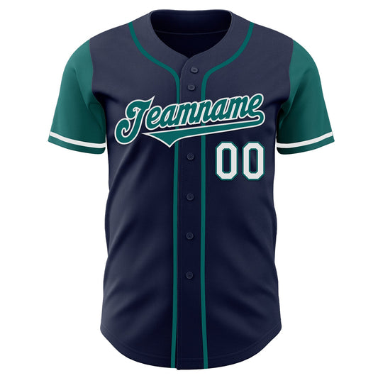 Custom Navy Teal-White Authentic Two Tone Baseball Jersey - Sky-Custom
