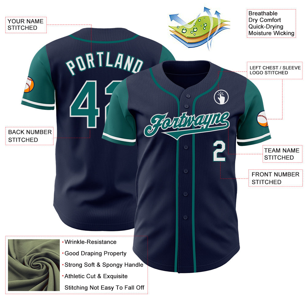 Custom Navy Teal-White Authentic Two Tone Baseball Jersey - Sky-Custom