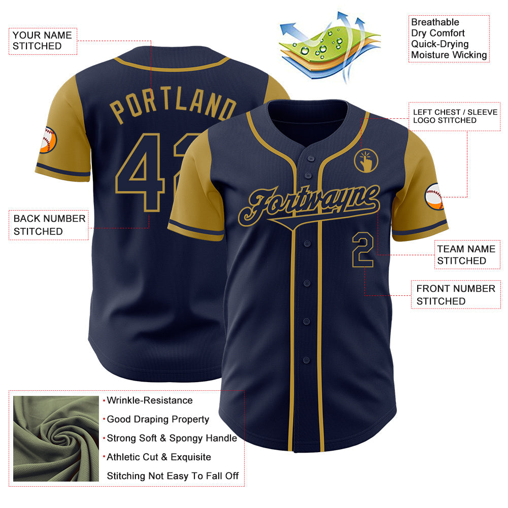 Custom Navy Old Gold Authentic Two Tone Baseball Jersey - Sky-Custom