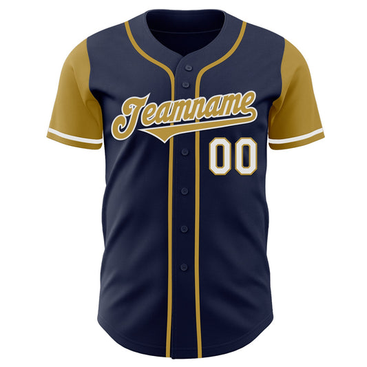 Custom Navy Old Gold-White Authentic Two Tone Baseball Jersey - Sky-Custom