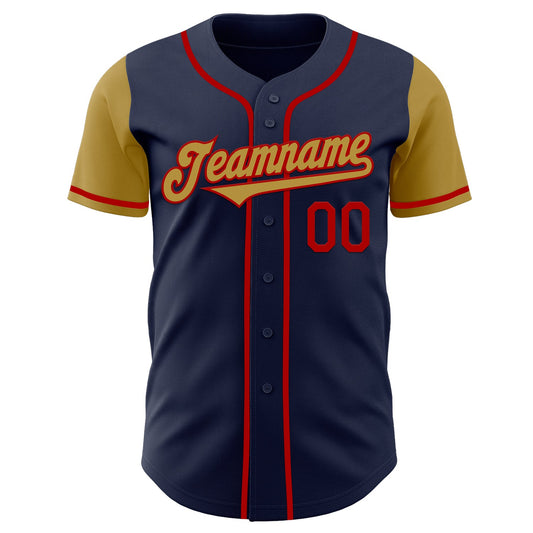 Custom Navy Old Gold-Red Authentic Two Tone Baseball Jersey - Sky-Custom