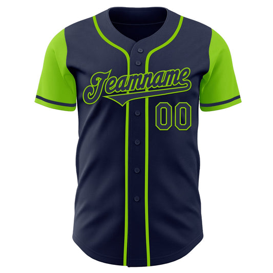Custom Navy Neon Green Authentic Two Tone Baseball Jersey - Sky-Custom