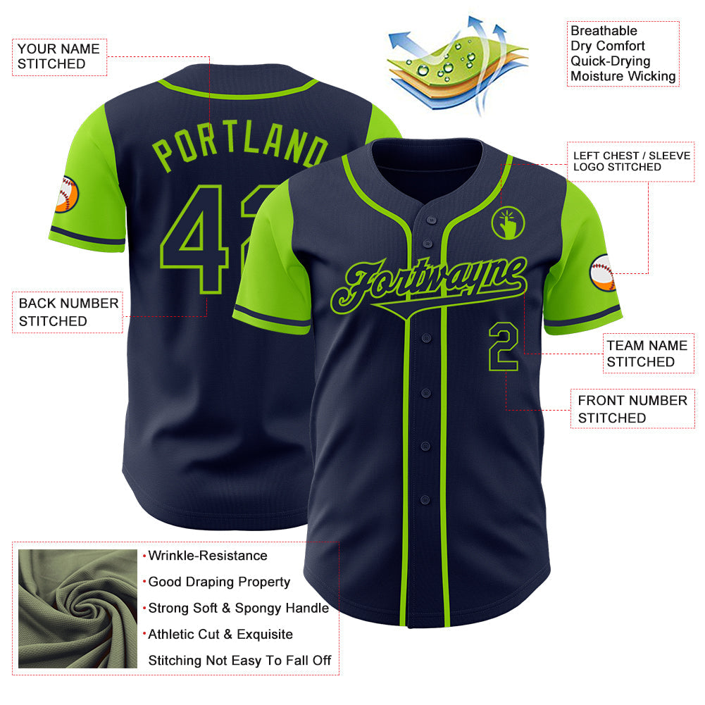 Custom Navy Neon Green Authentic Two Tone Baseball Jersey - Sky-Custom