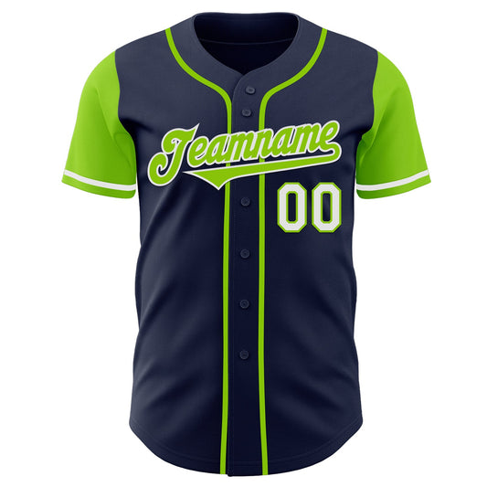 Custom Navy Neon Green-White Authentic Two Tone Baseball Jersey - Sky-Custom