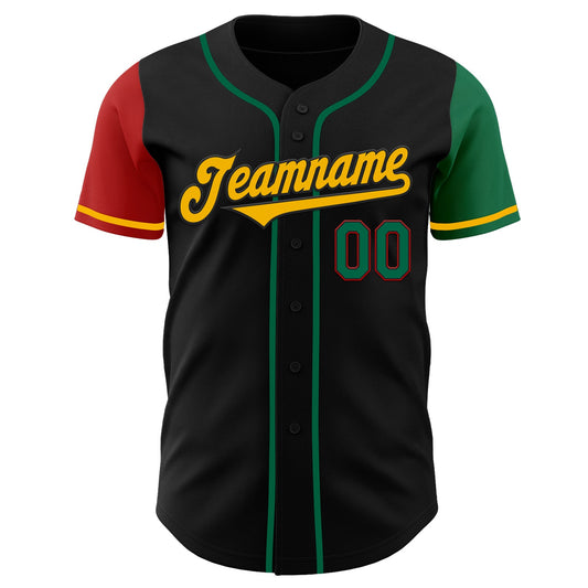 Custom Black Kelly Green Red-Gold Authentic Two Tone Baseball Jersey - Sky-Custom