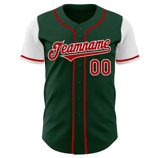Custom Green Red-White Authentic Two Tone Baseball Jersey - Sky-Custom