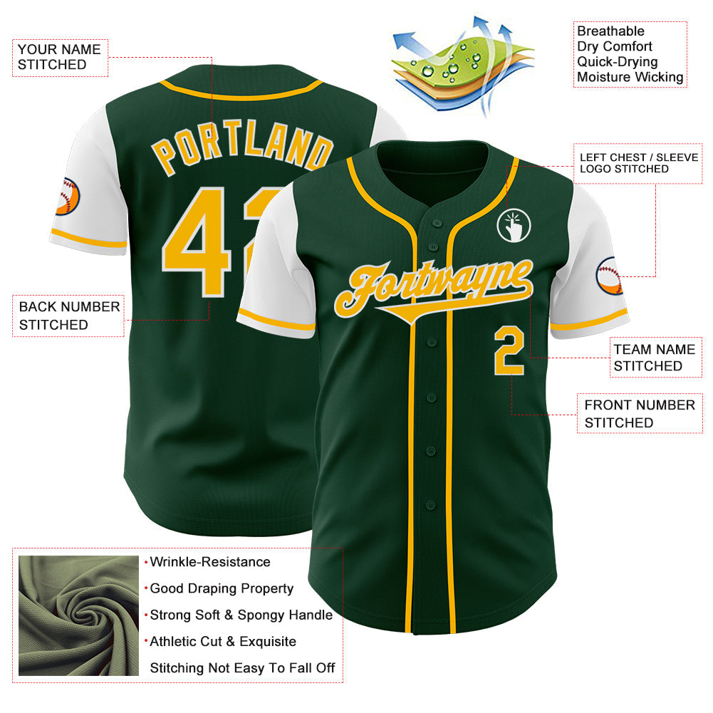 Custom Green Gold-White Authentic Two Tone Baseball Jersey - Sky-Custom