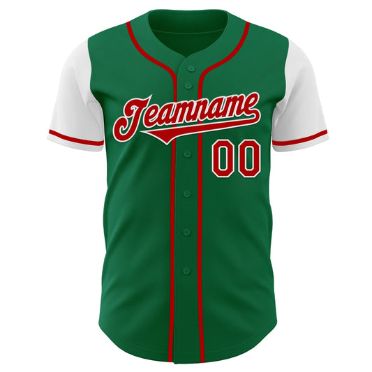 Custom Kelly Green Red-White Authentic Two Tone Baseball Jersey - Sky-Custom