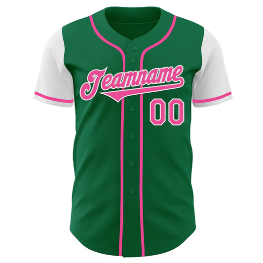 Custom Kelly Green Pink-White Authentic Two Tone Baseball Jersey - Sky-Custom