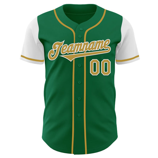Custom Kelly Green Old Gold-White Authentic Two Tone Baseball Jersey - Sky-Custom