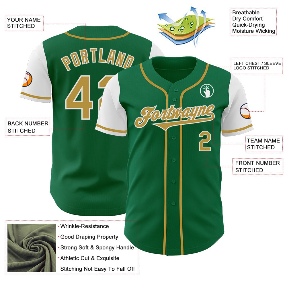Custom Kelly Green Old Gold-White Authentic Two Tone Baseball Jersey - Sky-Custom
