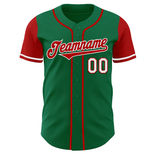Custom Kelly Green Red-White Authentic Two Tone Baseball Jersey - Sky-Custom