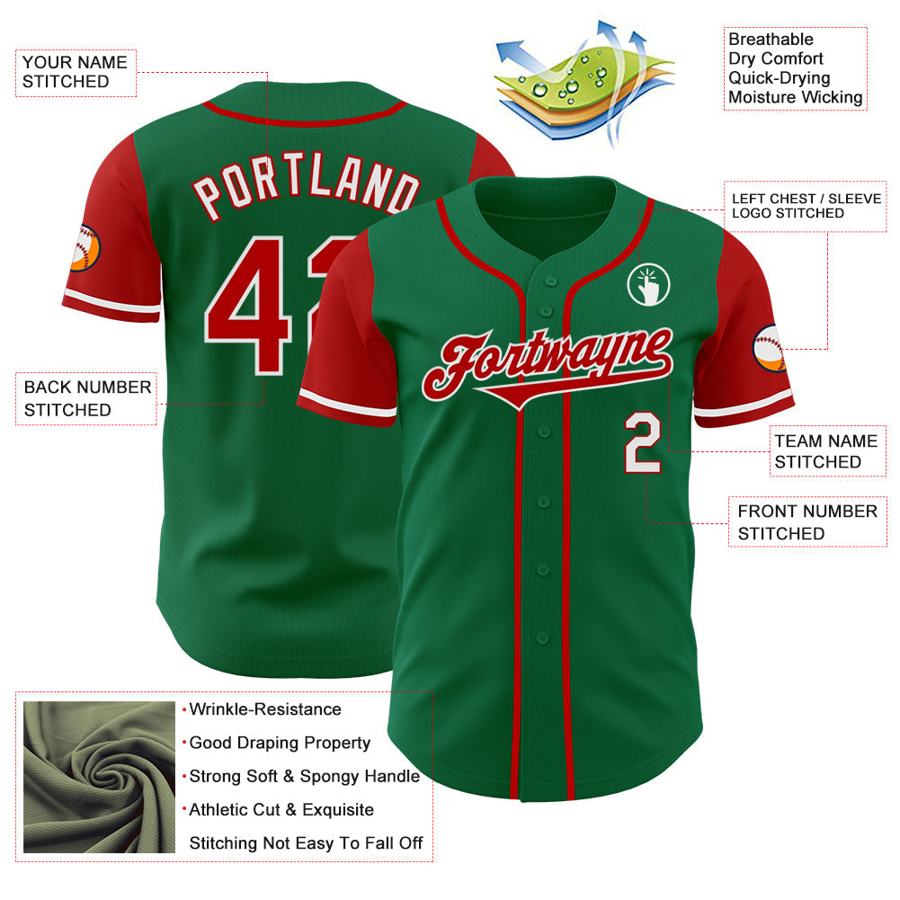 Custom Kelly Green Red-White Authentic Two Tone Baseball Jersey - Sky-Custom