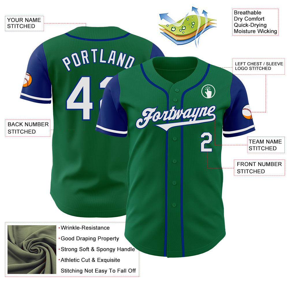 Custom Kelly Green White-Royal Authentic Two Tone Baseball Jersey - Sky-Custom