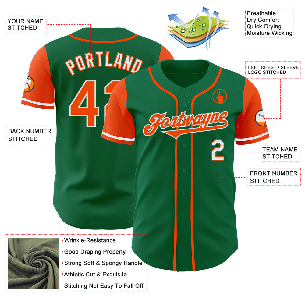 Custom Kelly Green Orange-White Authentic Two Tone Baseball Jersey - Sky-Custom