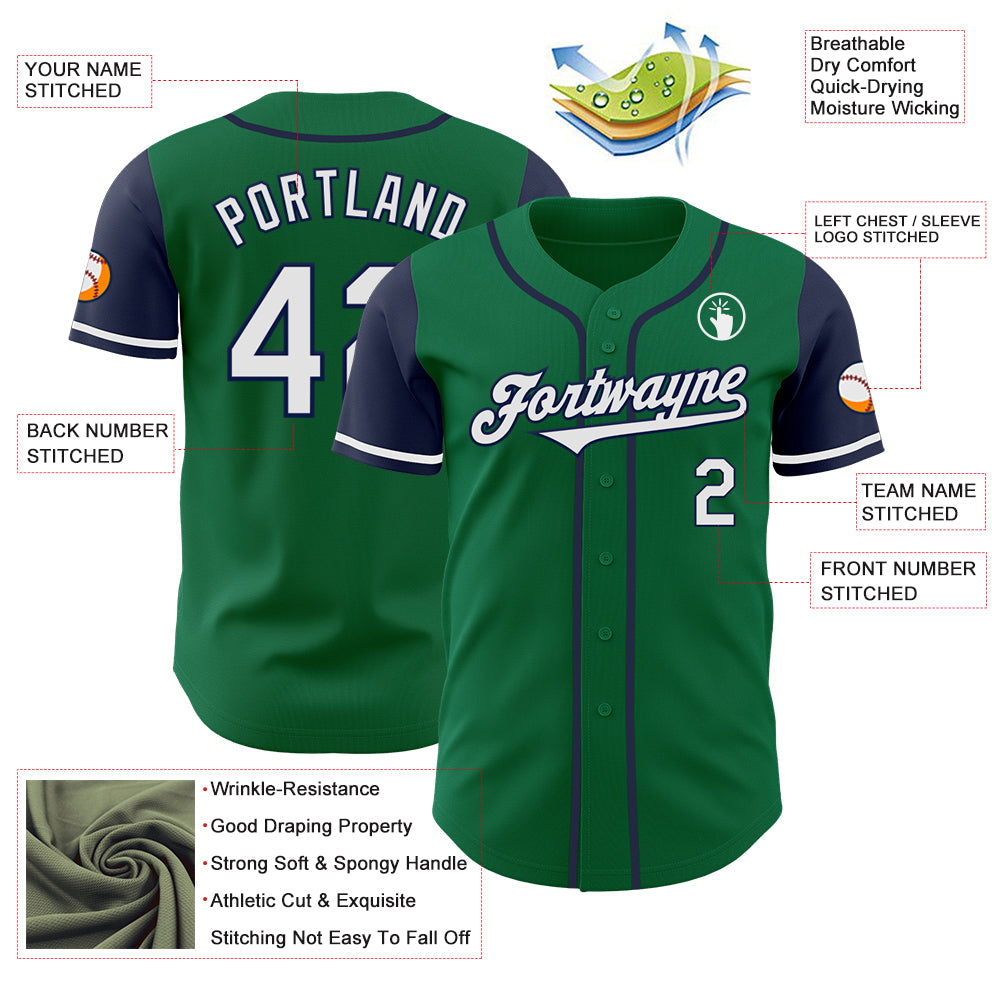 Custom Kelly Green White-Navy Authentic Two Tone Baseball Jersey - Sky-Custom