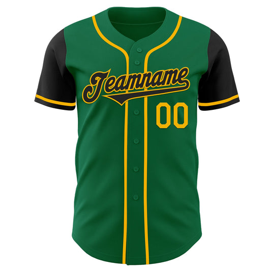 Custom Kelly Green Black-Gold Authentic Two Tone Baseball Jersey - Sky-Custom