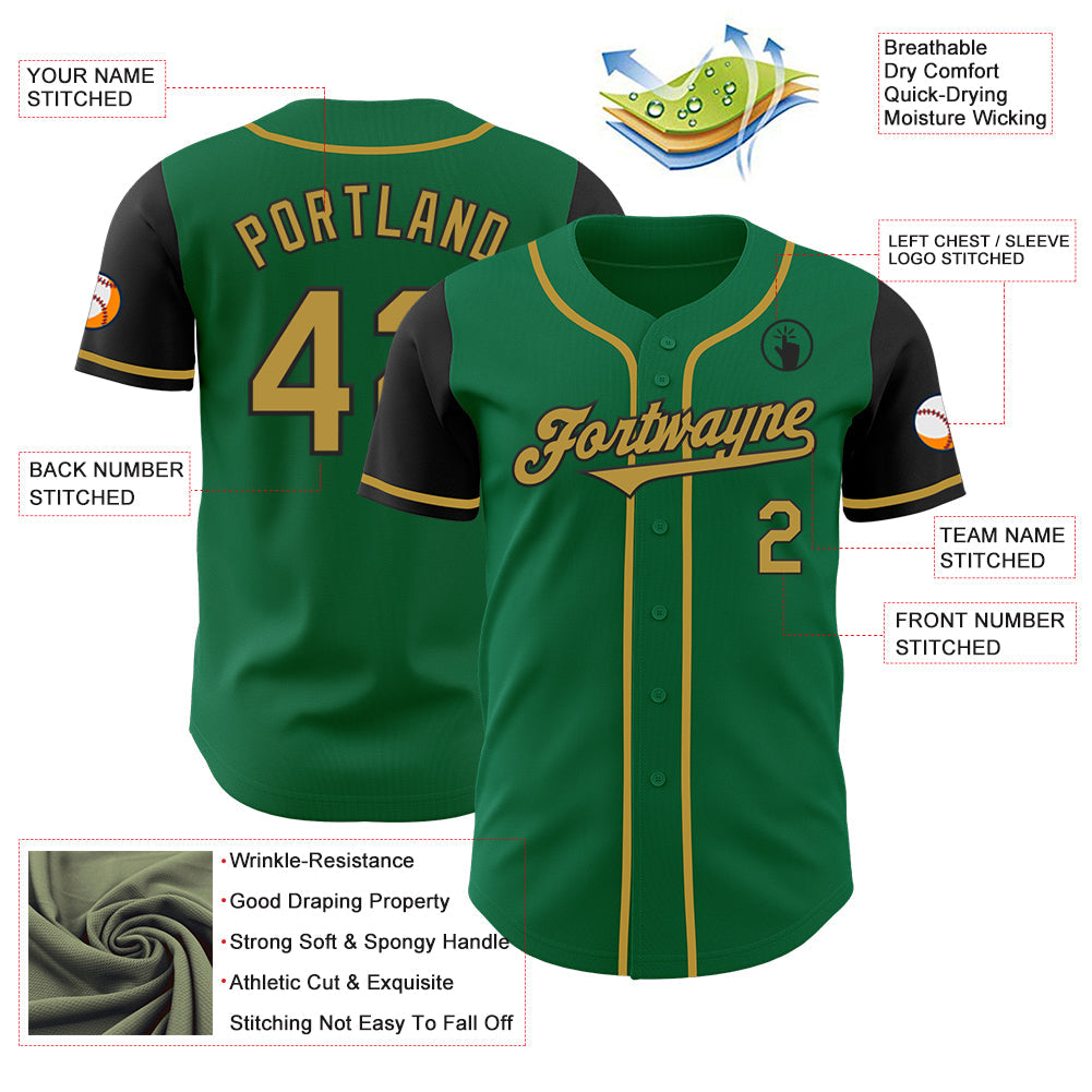 Custom Kelly Green Old Gold-Black Authentic Two Tone Baseball Jersey - Sky-Custom