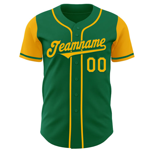Custom Kelly Green Gold Authentic Two Tone Baseball Jersey - Sky-Custom
