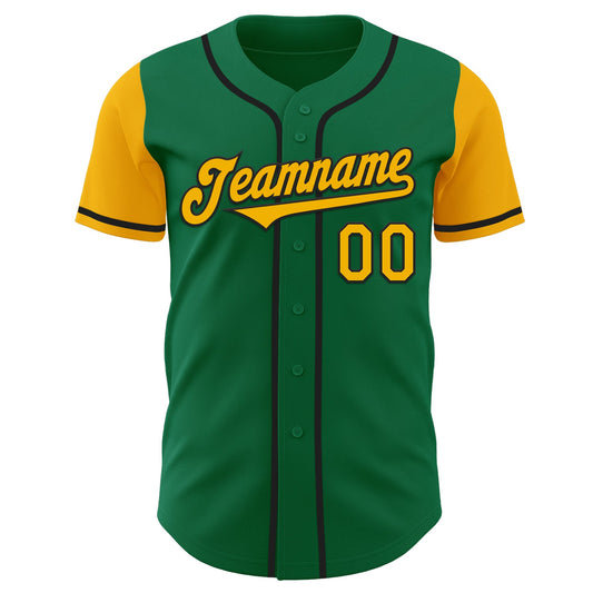 Custom Kelly Green Gold-Black Authentic Two Tone Baseball Jersey - Sky-Custom