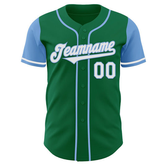 Custom Kelly Green White-Light Blue Authentic Two Tone Baseball Jersey - Sky-Custom