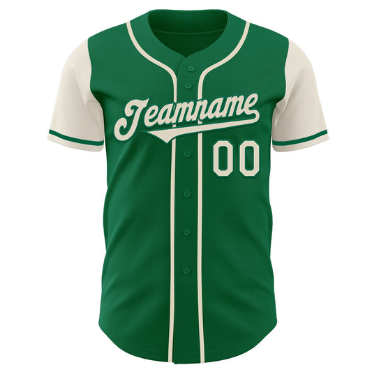 Custom Kelly Green Cream Authentic Two Tone Baseball Jersey - Sky-Custom