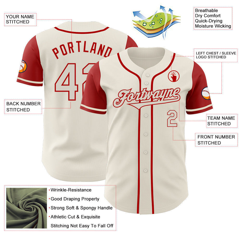 Custom Cream Red Authentic Two Tone Baseball Jersey - Sky-Custom