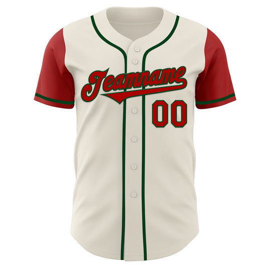 Custom Cream Red-Green Authentic Two Tone Baseball Jersey - Sky-Custom