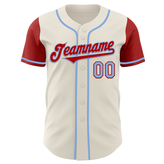 Custom Cream Red-Light Blue Authentic Two Tone Baseball Jersey - Sky-Custom