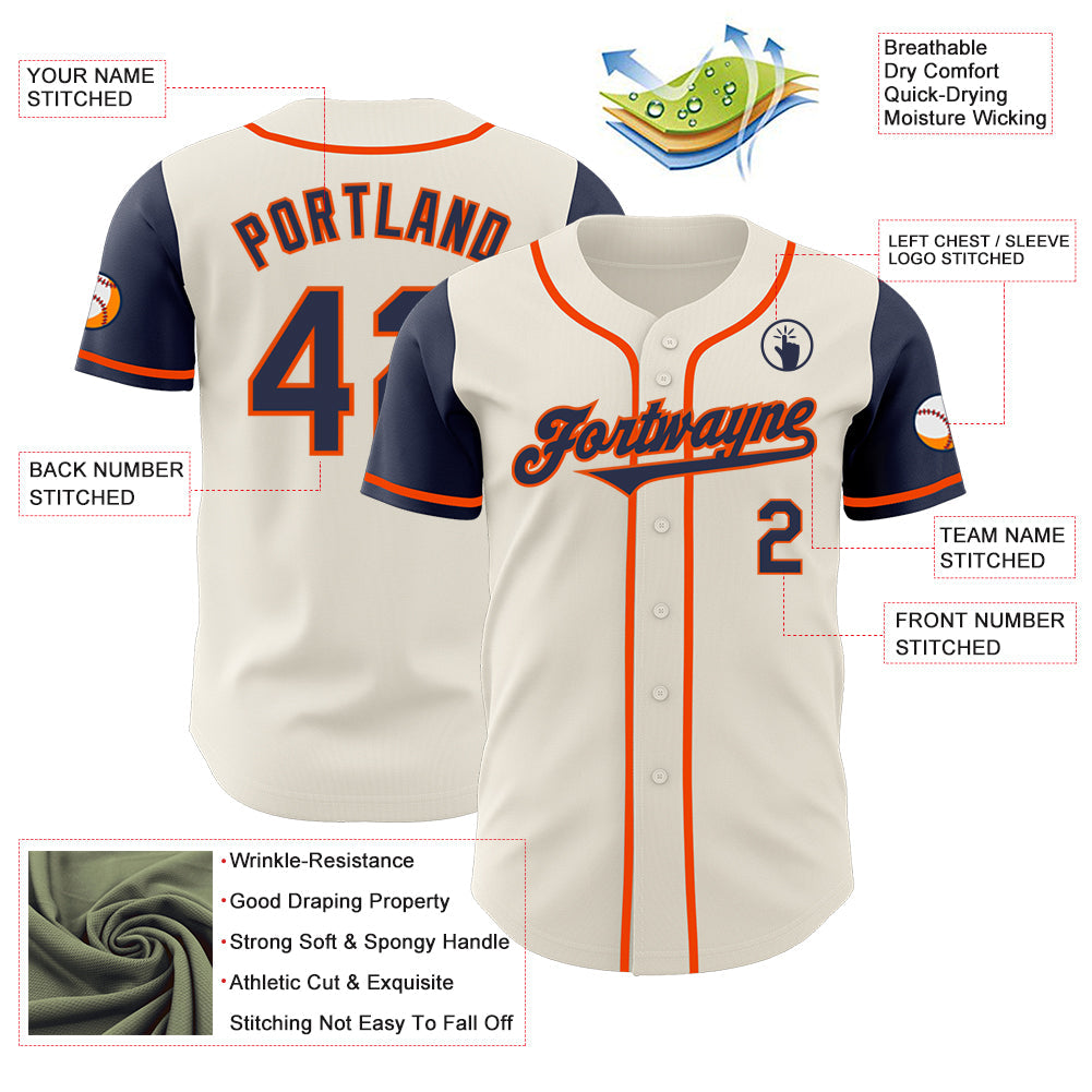 Custom Cream Navy-Orange Authentic Two Tone Baseball Jersey - Sky-Custom