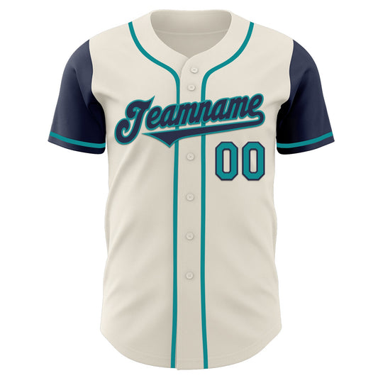 Custom Cream Navy-Teal Authentic Two Tone Baseball Jersey - Sky-Custom