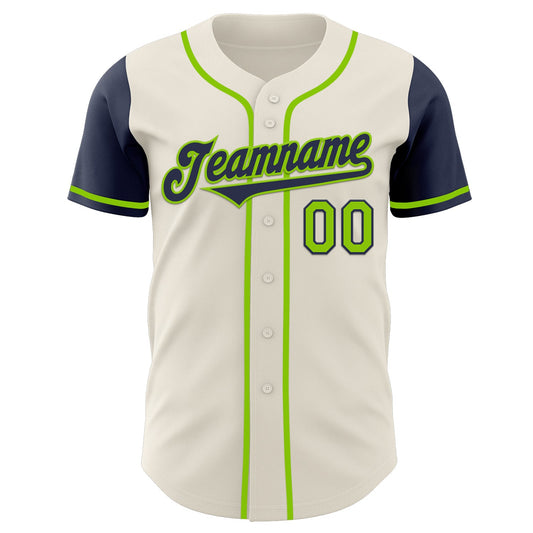 Custom Cream Navy-Neon Green Authentic Two Tone Baseball Jersey - Sky-Custom