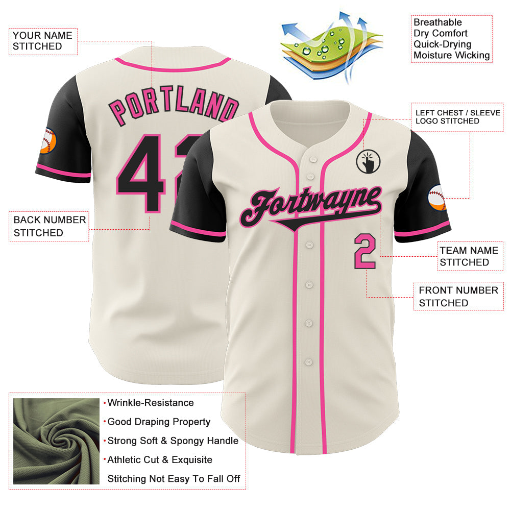 Custom Cream Black-Pink Authentic Two Tone Baseball Jersey - Sky-Custom