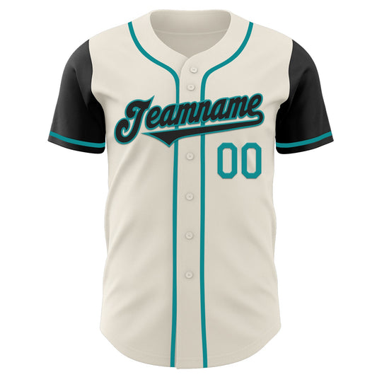 Custom Cream Black-Teal Authentic Two Tone Baseball Jersey - Sky-Custom