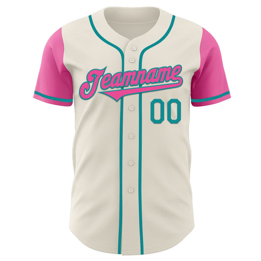 Custom Cream Pink-Teal Authentic Two Tone Baseball Jersey - Sky-Custom