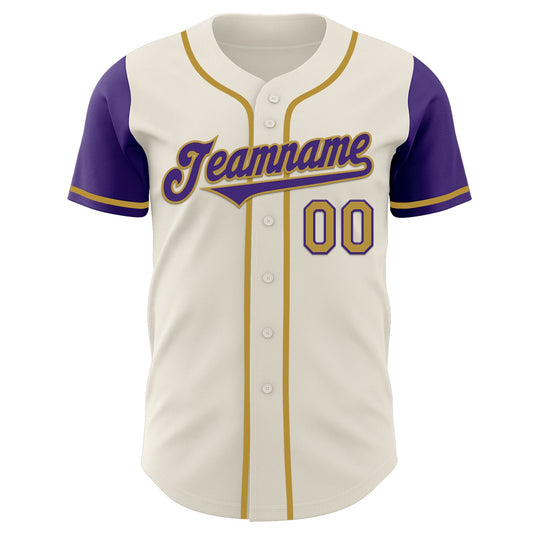 Custom Cream Purple-Old Gold Authentic Two Tone Baseball Jersey - Sky-Custom