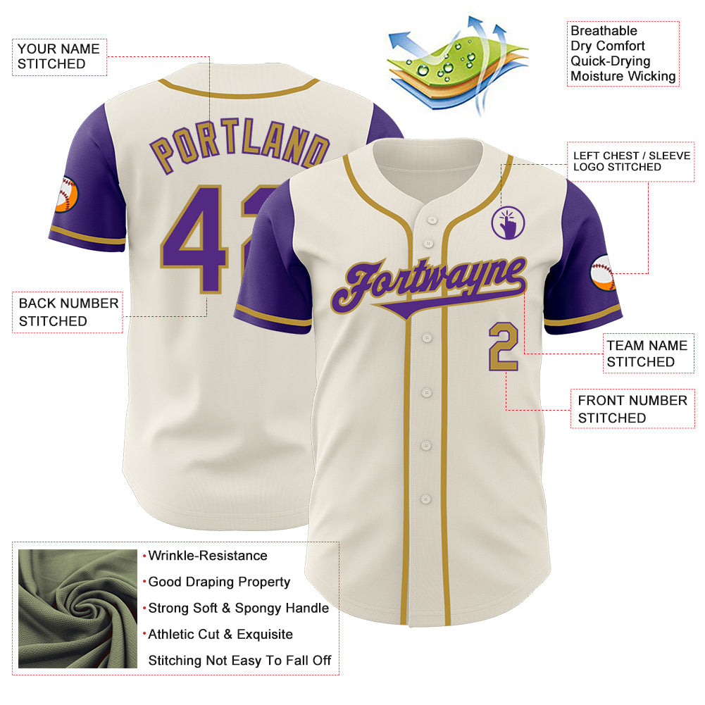 Custom Cream Purple-Old Gold Authentic Two Tone Baseball Jersey - Sky-Custom