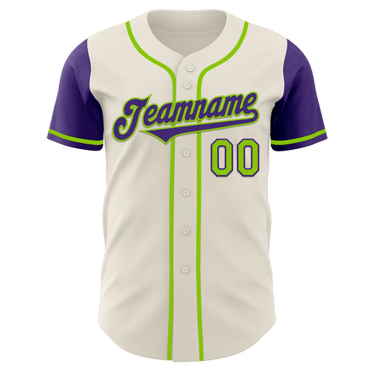 Custom Cream Purple-Neon Green Authentic Two Tone Baseball Jersey - Sky-Custom
