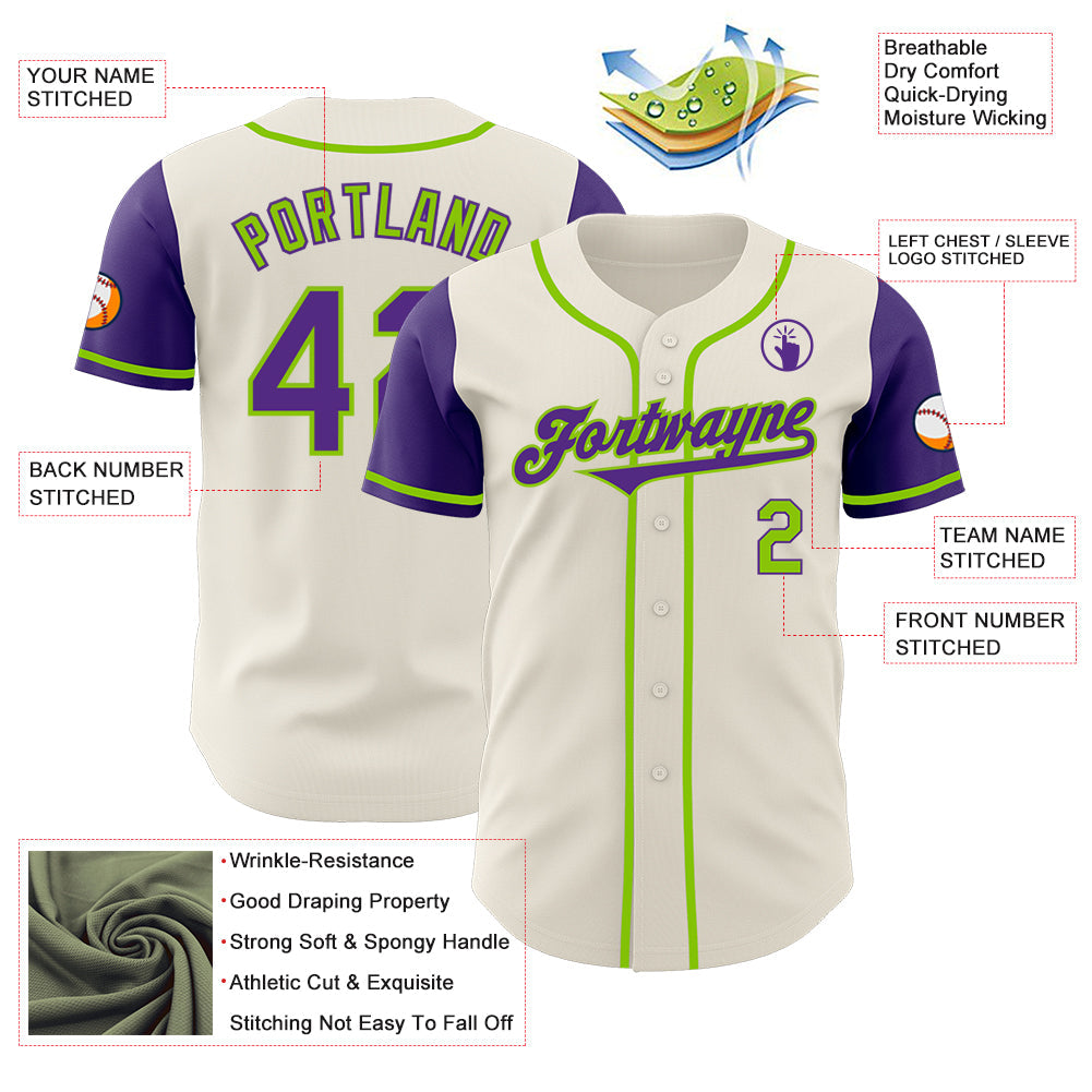 Custom Cream Purple-Neon Green Authentic Two Tone Baseball Jersey - Sky-Custom