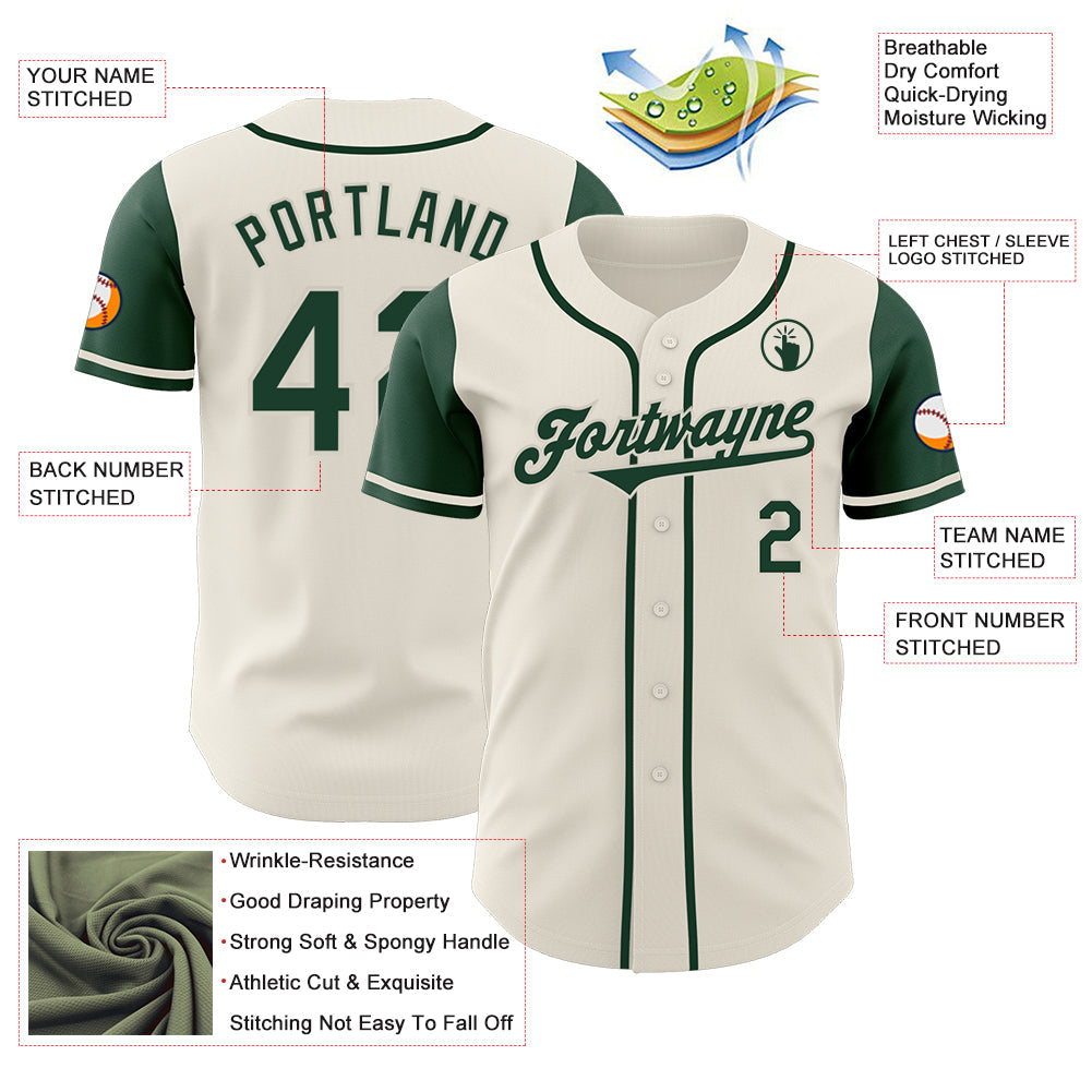 Custom Cream Green Authentic Two Tone Baseball Jersey - Sky-Custom