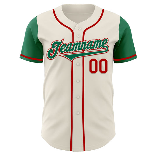 Custom Cream Kelly Green-Red Authentic Two Tone Baseball Jersey - Sky-Custom