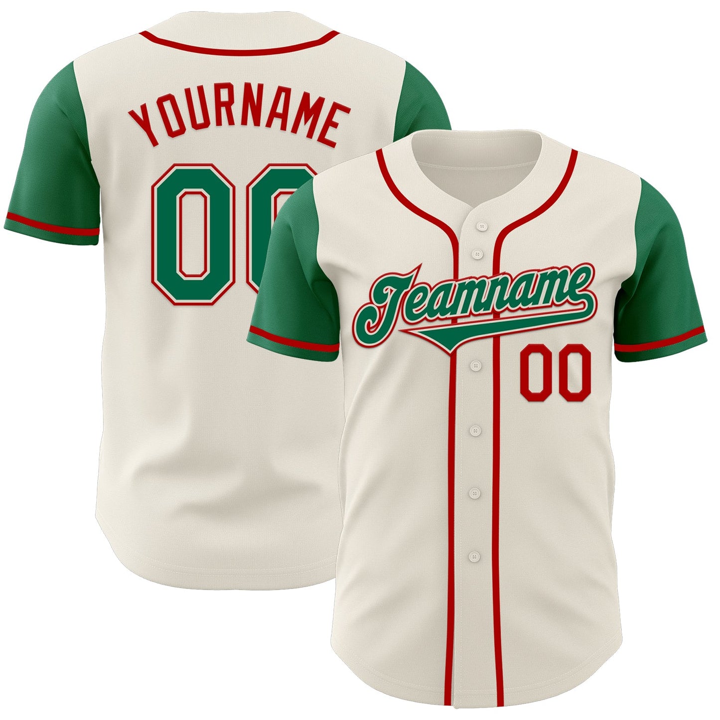 Custom Cream Kelly Green-Red Authentic Two Tone Baseball Jersey - Sky-Custom