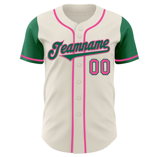 Custom Cream Kelly Green-Pink Authentic Two Tone Baseball Jersey - Sky-Custom