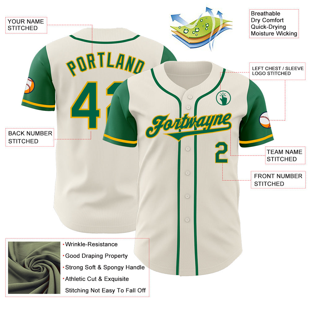 Custom Cream Kelly Green-Gold Authentic Two Tone Baseball Jersey - Sky-Custom